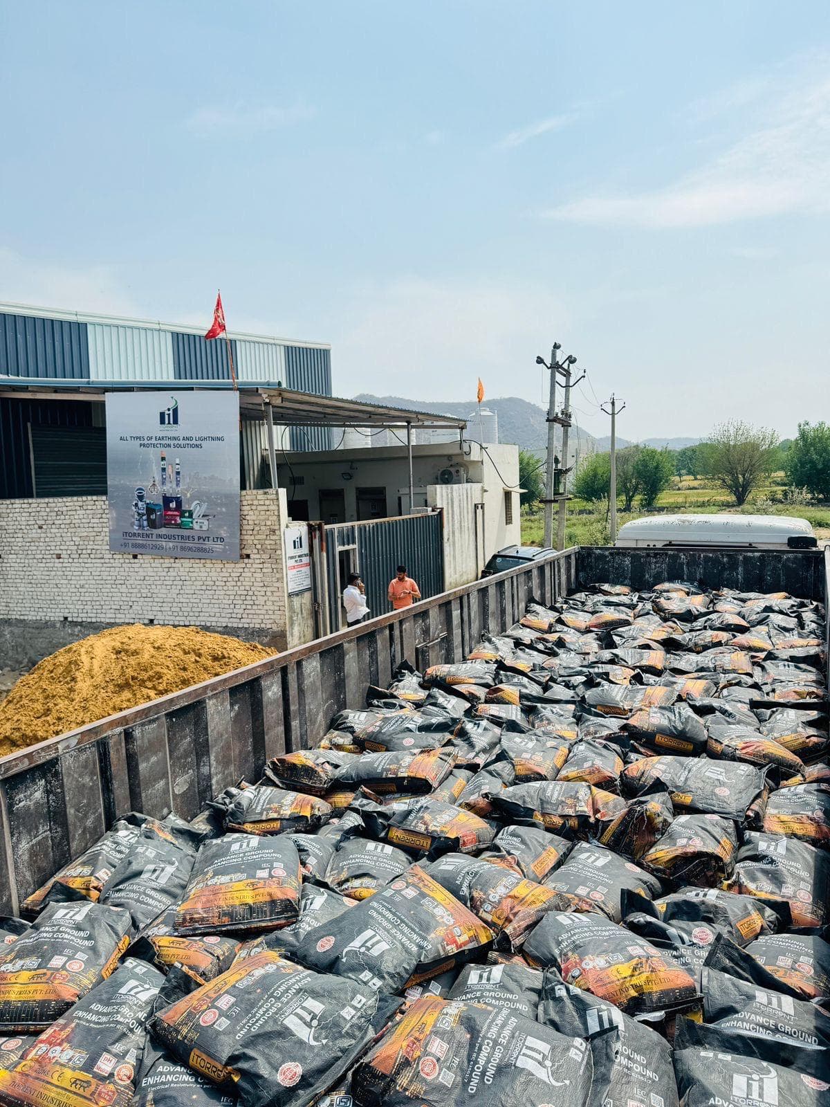 Large truck loaded outside earthing and lightning protection factory