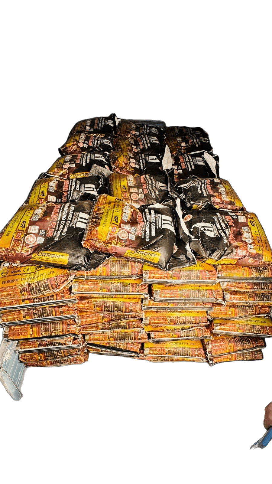 Truck bed loaded with Advance Ground Enhancing Compound Guard Plus bags