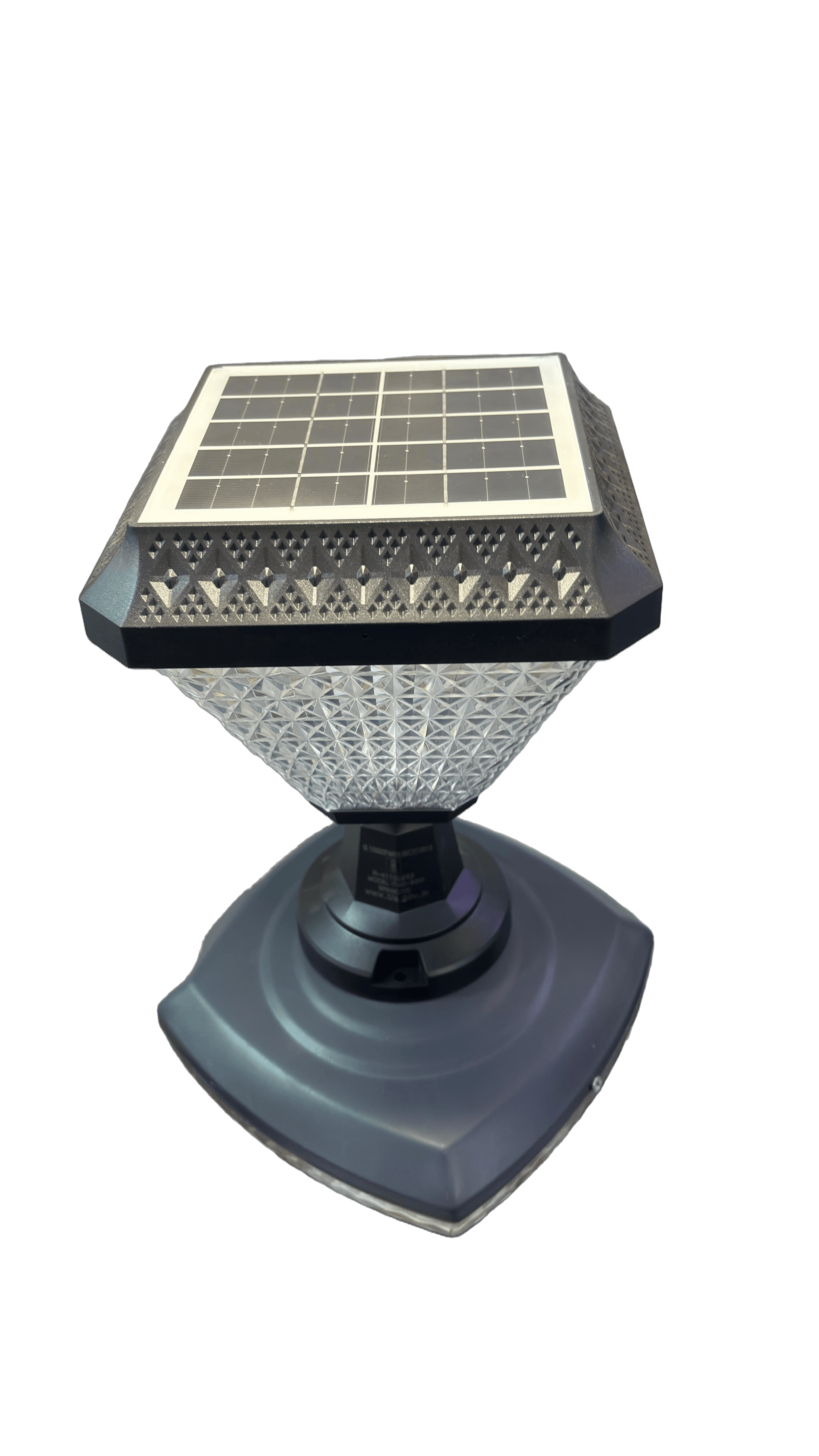 Square architectural solar pillar gate luminaire with crystal diffuser