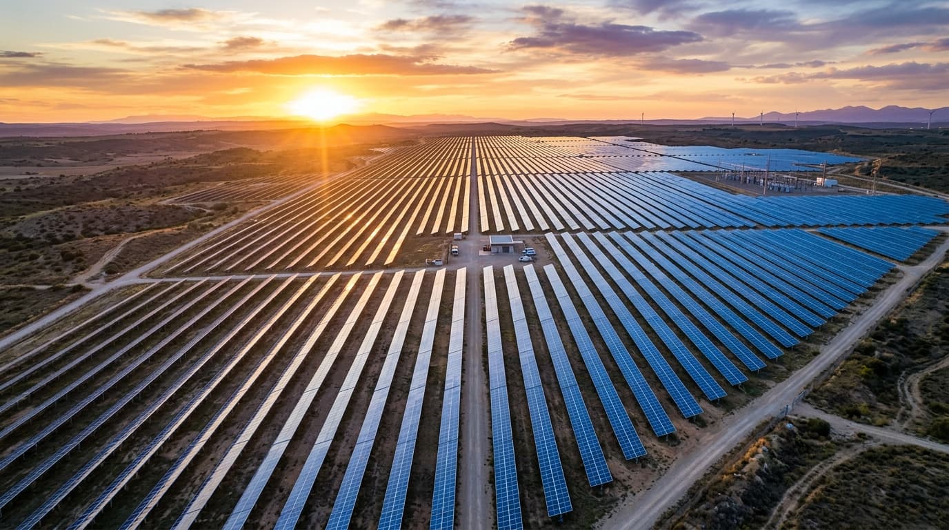 Modern solar park power plant